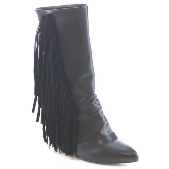 Shoes - NIB Black vegan snakeskin & leather fringe booties Shoes - NIB Black vegan snakeskin & leather fringe booties